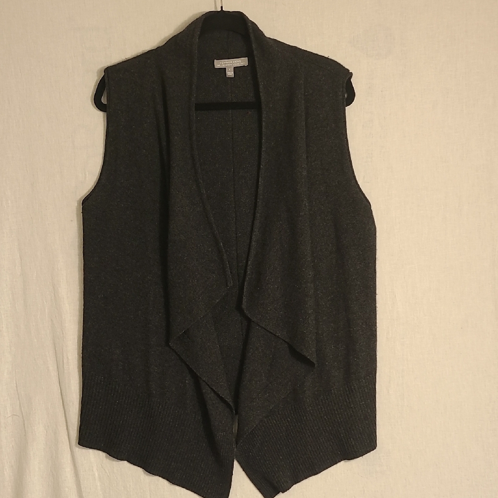 Neiman Marcus Cashmere Charcoal Draped Open-Front Cardigan Vest Size Large